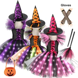 Girls Witch Halloween Cosplay LED Dress Carnival Vestidos Party Kids Children Glowing Costume Party Princess Dress