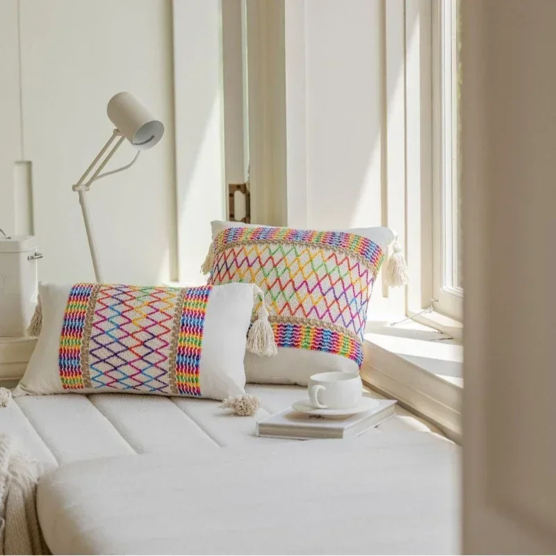 Jacquard Modern Style Cushion Cover Throw Pillow Case Decorative with Tassel Home Pillowcase Bohemian for Bed Livingroom Sofa