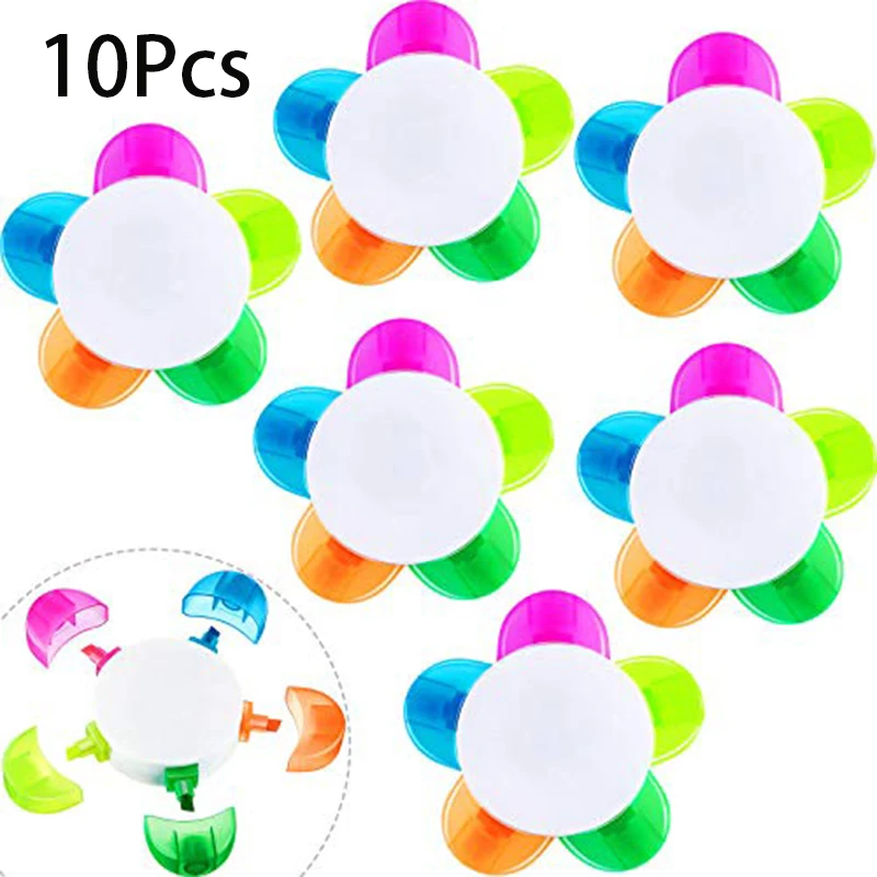 

10Pcs Highlighters Assorted Colors Flower Shape Watercolor Highlighter Pens 5-In-1 Fluorescent Pens School Office Stationery