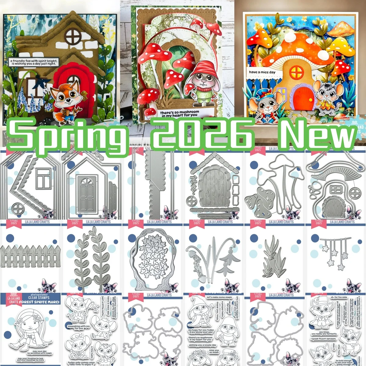 

Spring 2026 New House Base Fence Mushroom Plants Ivy Arbor Flower Fox Metal Cutting Dies Clear Stamps for DIY Scrapbook February