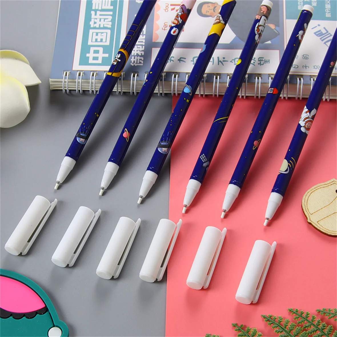 15PCS Cartoon Blue Astronaut Pull Hat Neutral Pen Black Ink Cute 0.5 Needle Signature Pen School Supplies Office Stationery Gift