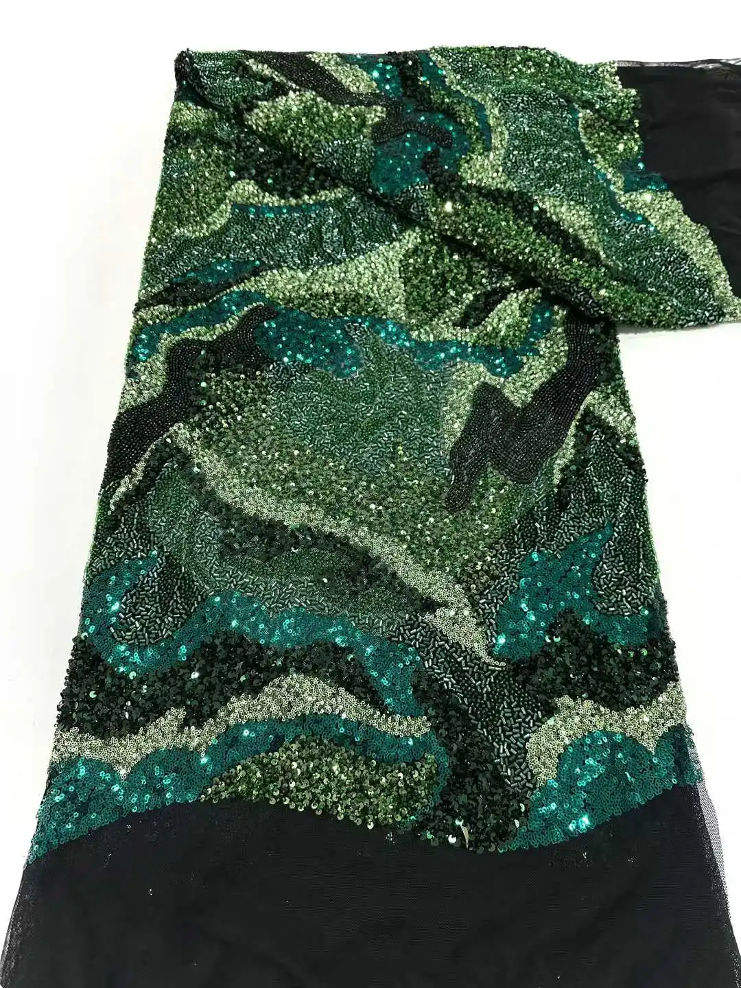 2025 African Nigerian High-Quality Sequins Tulle Lace Fabric for Prom Embroidery Dresses Beads Sewing Net Cloth 5Yards
