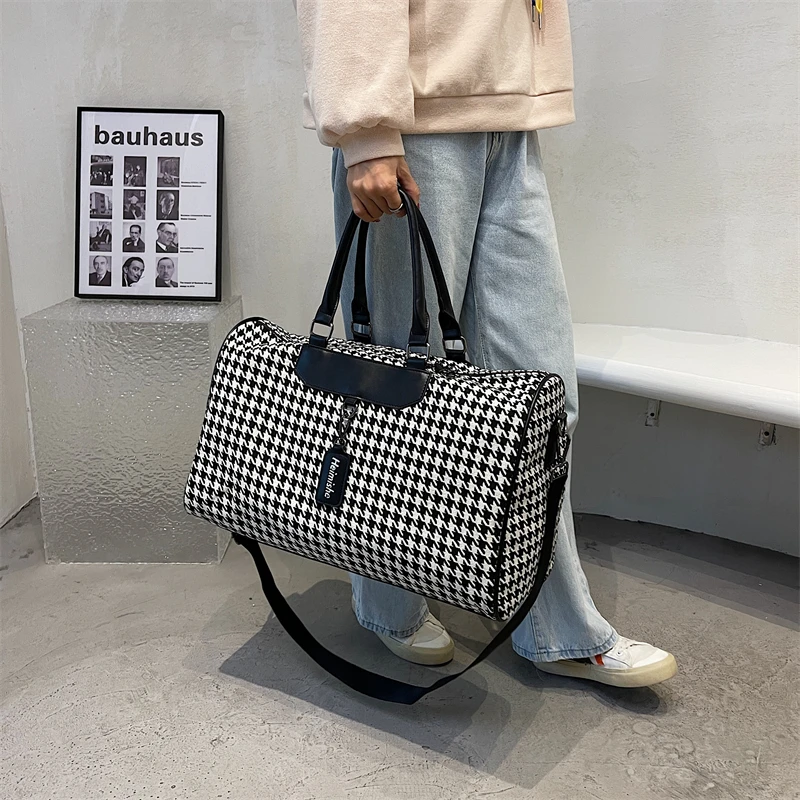 Imagem -04 - Grande Houndstooth Travel Bolsa para Mulheres Organizador Esportivo Gym Bolsa Weekend Duffle Handbag Shoulder Crossbody Bags Packing Cubes Totes