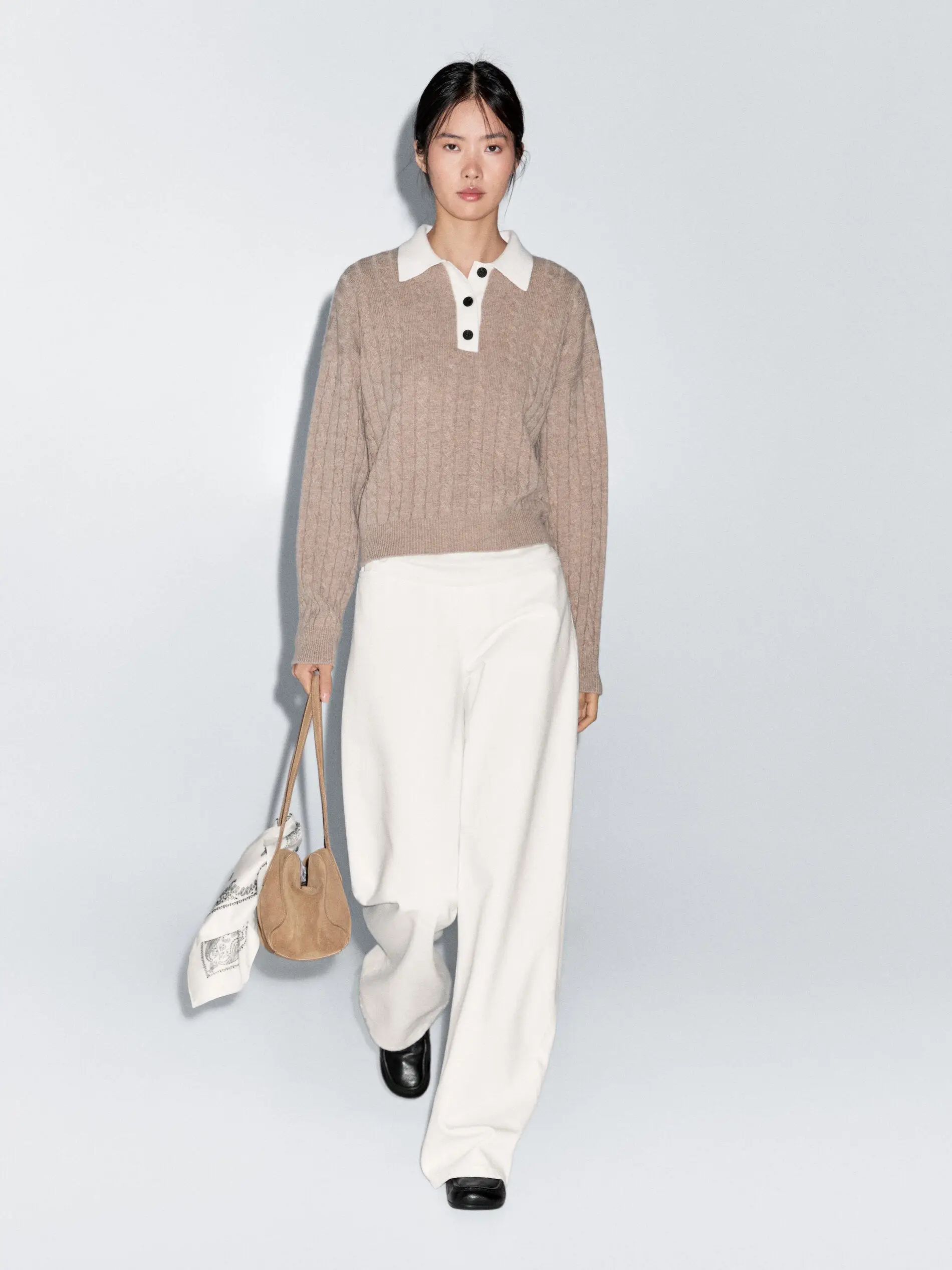 

Ethereal costume 2026 MD YAZHIMEI spring new style of Ladies' casual polo collar braided long-sleeved sweater