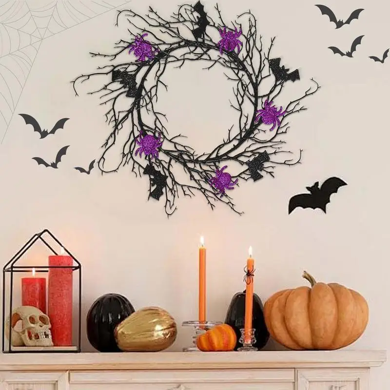 

Halloween Wreath For Front Door Bat Spider Wreath For Indoor Creepy Handmade Spider Artificial Wreath For Outdoor Home supply