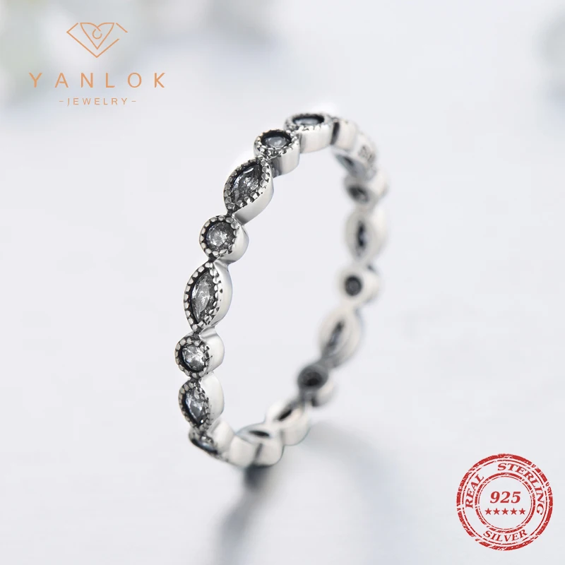 YANLOK Finger engagement rings Authentic 925 Sterling silver Rings for women CZ Sparkling Jewelry  Bague fashion Accessories