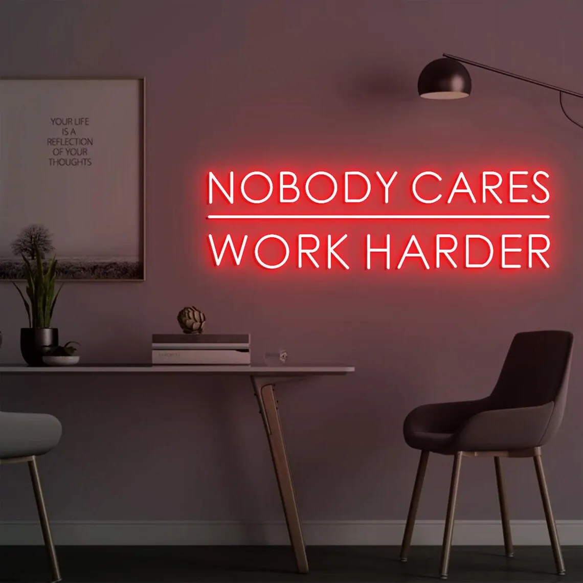 Nobody Cares Work Harder Neon Sign, Office Wall Sign, Home Room Gym Design Decor Idea, Christmas Gift, Neon Sign Gym Decor