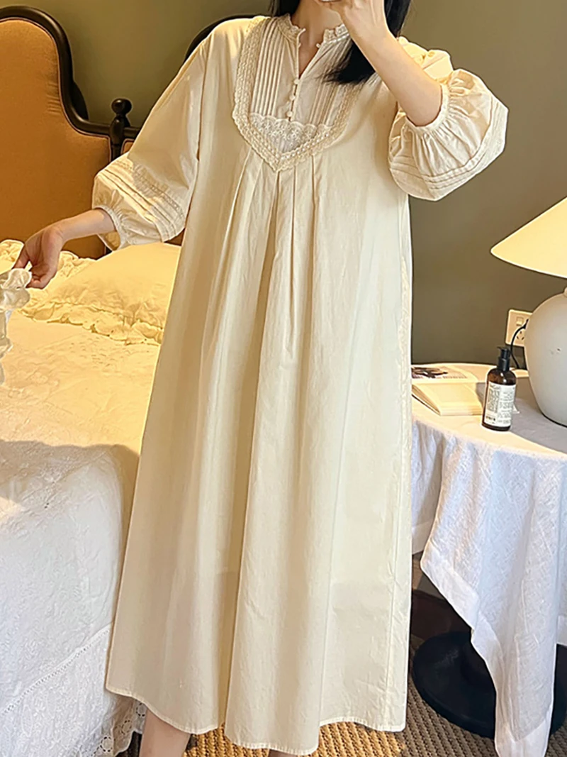 Victorian Vintage Nightdress Pure Cotton Fairy Loose Romantic Long Sleeve Spring Summer Princess Lace Pajamas Women Sleepwear