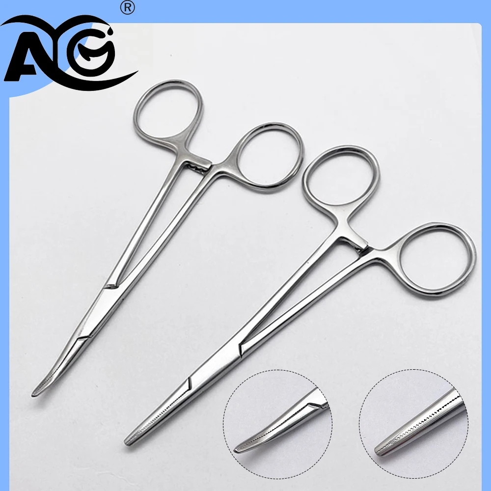 AG Stainless Steel Hemostatic Forceps Vascular Forceps Surgical Clips Straight Elbow Large/Small Mosquito Clips Complete Models