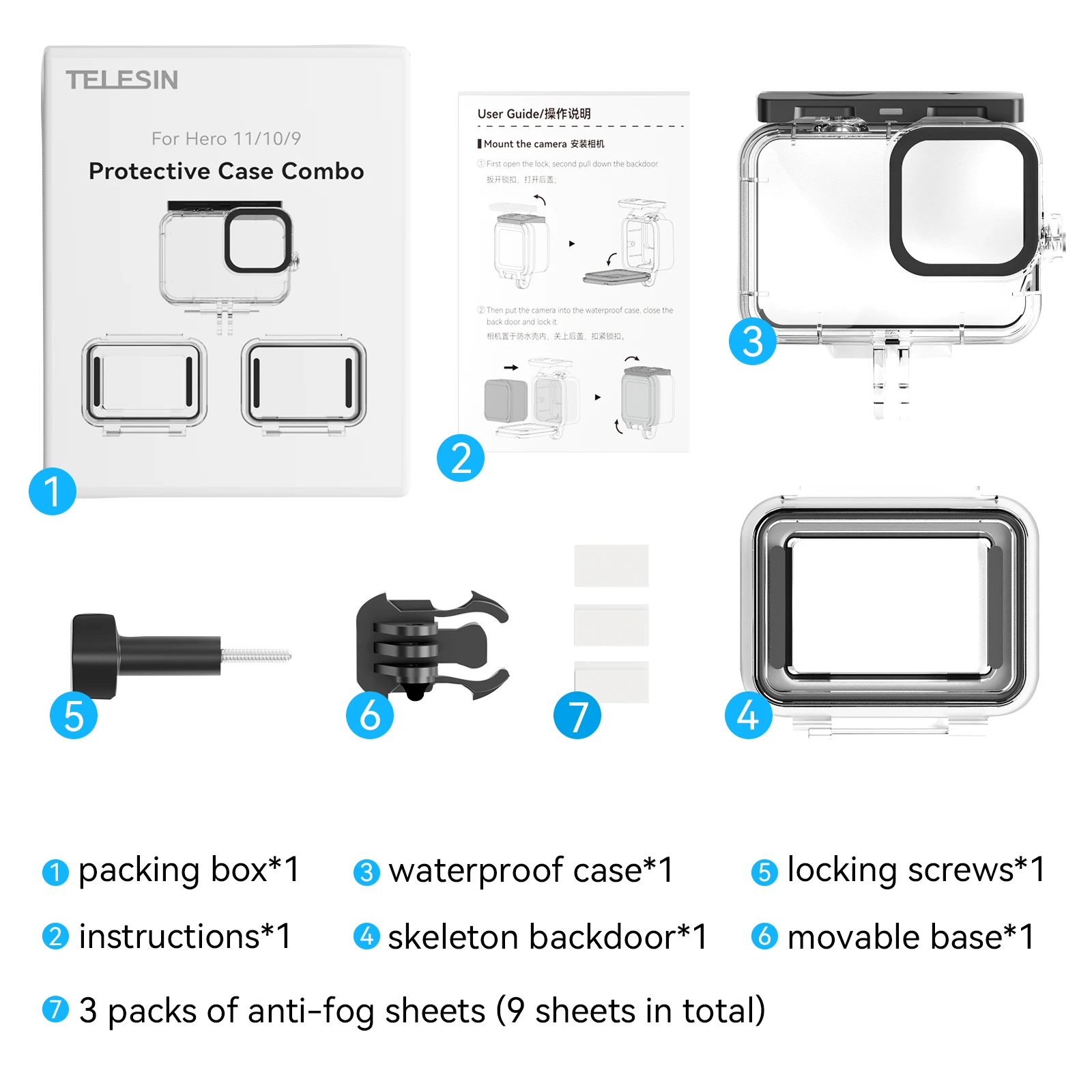 TELESIN Waterdichte behuizing Volledige scène Anti-condens Onderwater Gehard glas Lens Duikbehuizing Cover voor GoPro Hero 9 10 11 12 13