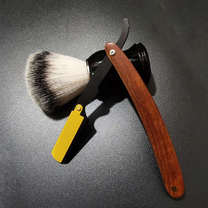 Fryzjer klasyczna maszynka do golenia uchwyt na bezpieczniki mężczyźni drewniana rączka krawędź prosta brzytwa fryzjerska uchwyt składana maszynka do golenia