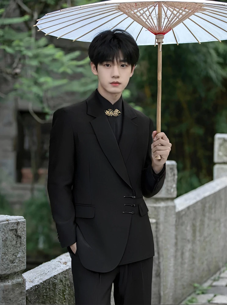 

Китайский традиционный костюм с пуговицами для мужчин: элитный наряд для выпускного, фотосессий и свадеб (Танский костюм, Чжунгань, свадебный костюм, официальная одежда)