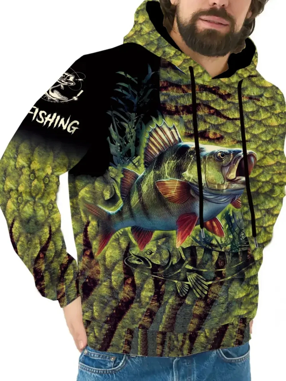Moletom com capuz masculino de pesca, camiseta com padrão pulôver com capuz ao ar livre causal outono y2k moletom harajuku roupas masculinas soltas