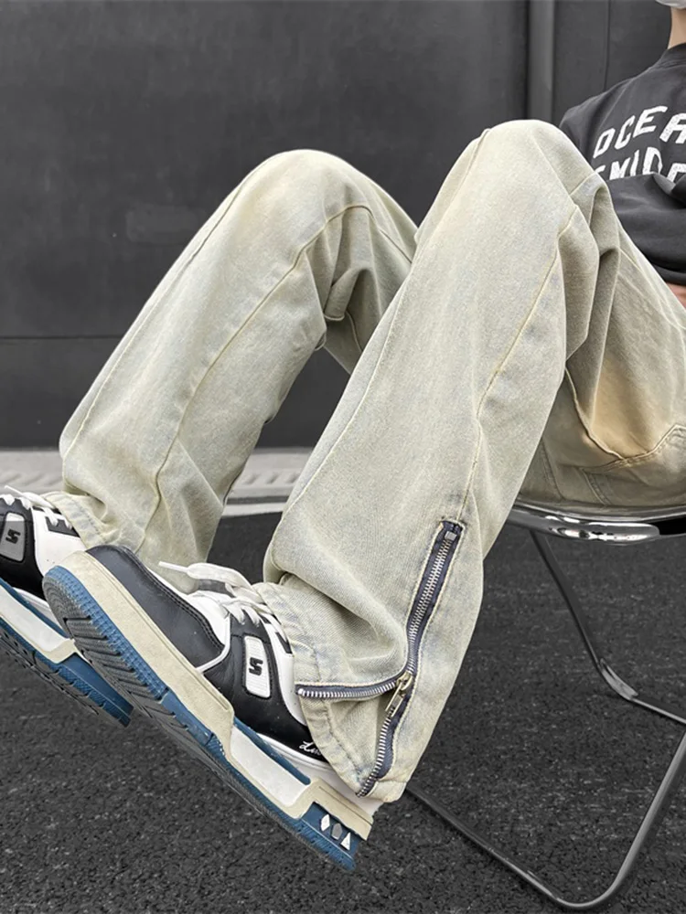 

Мужские джинсы с легким расклешением Slim Fit, весна-осень, в стиле High Street, модные молодежные длинные брюки, прямые джинсы-трубы