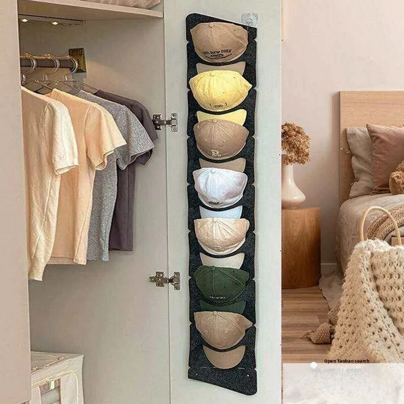 hat-storage-organizer-wall-mounted-felt-display-bag-partition-hair-accessories-rack-dormitory-door-back-storage-solution