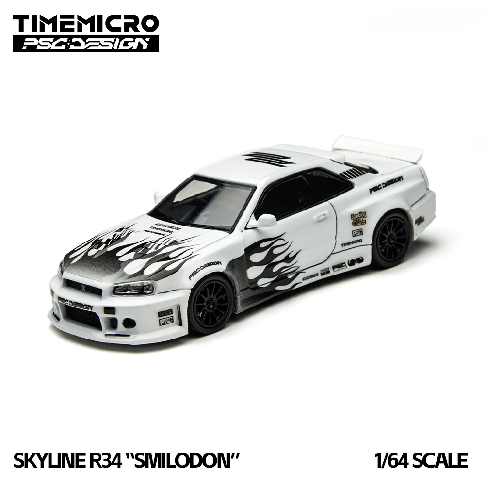 

TimeMicro 1:64 R34 Smilodon Black & White Livery Simulation Alloy Diecast Car Model Collectible Toy Gift