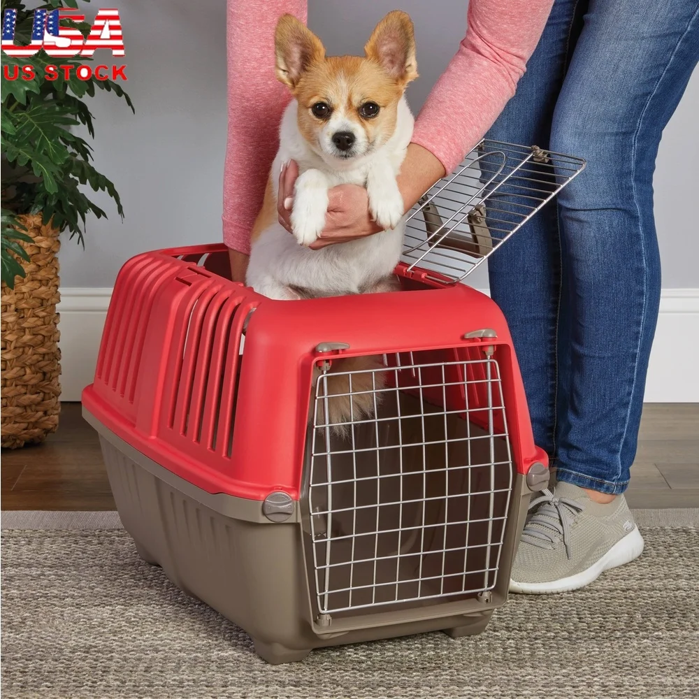 

Portable Pet Carrier Small Dog Cat Travel Case Hard Sided Easy Assembly Durable Plastic with Metal Door Vet Trips and Pet Store