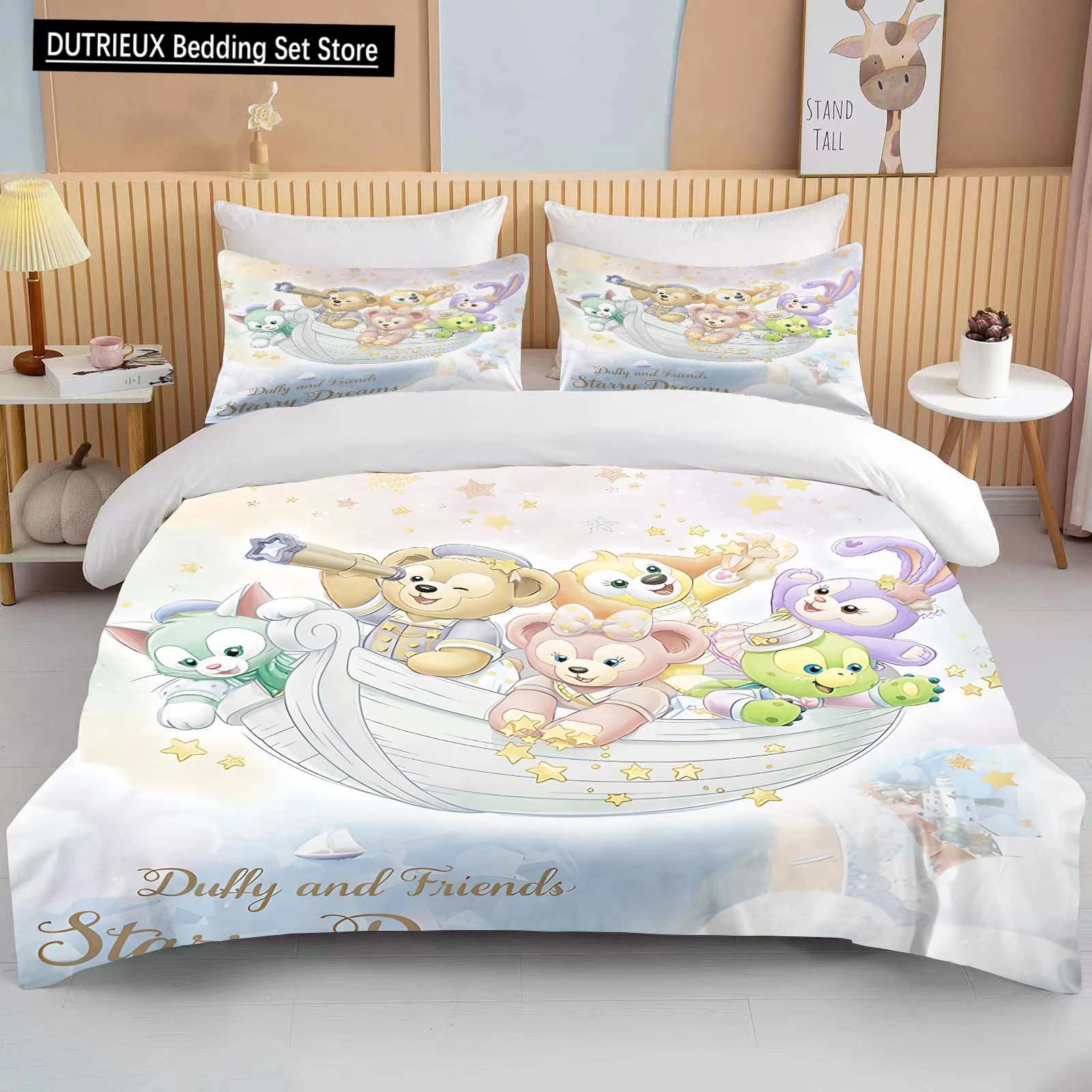 

10 Size Disney Duffy and Friends Printed Bedding Set Cartoon Microfiber Bed Set Pillowcase Adult Bed Cover Bedroom Bed Set Duvet