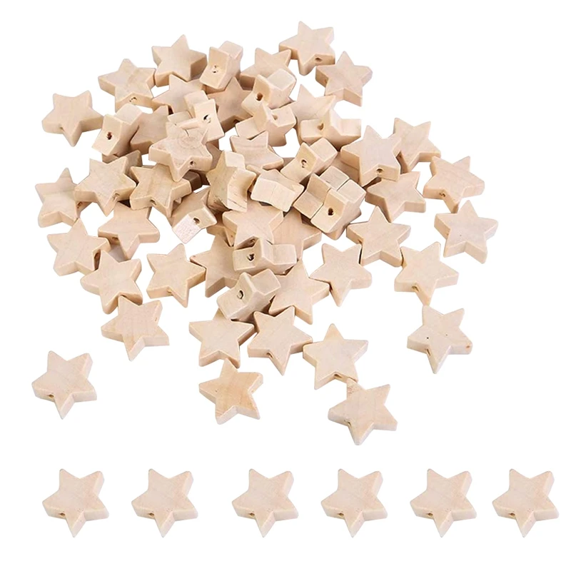 

150Pcs Natural Wood Beads Star Shape Unfinished Wooden Loose Beads Spacer Beads With Hole For Crafts DIY Jewelry Making