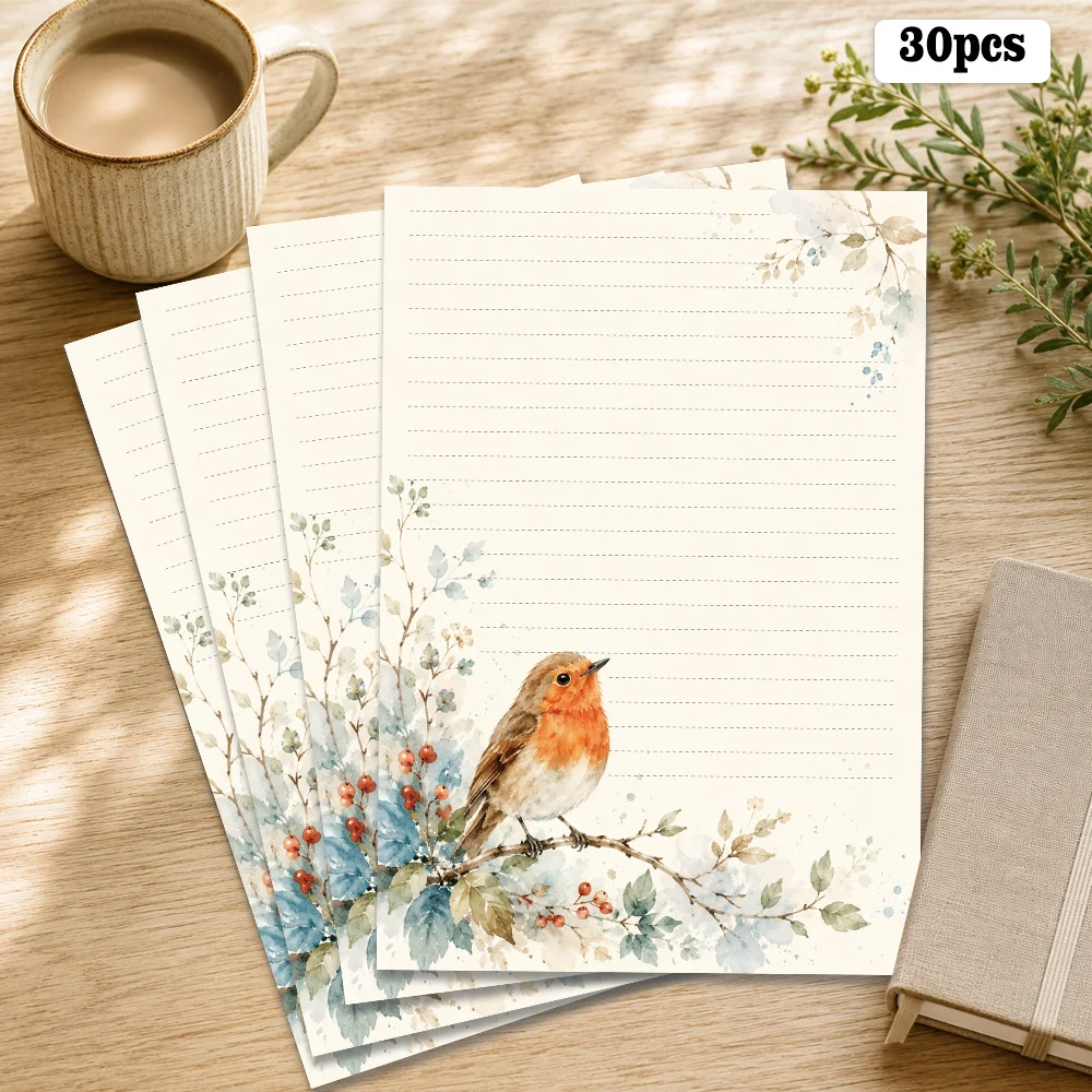 

30 Sheets, B5, Watercolor Bird-themed Writing Paper, Lined, Glue-free, Very Suitable For Notebooks, Memos, And Stickers
