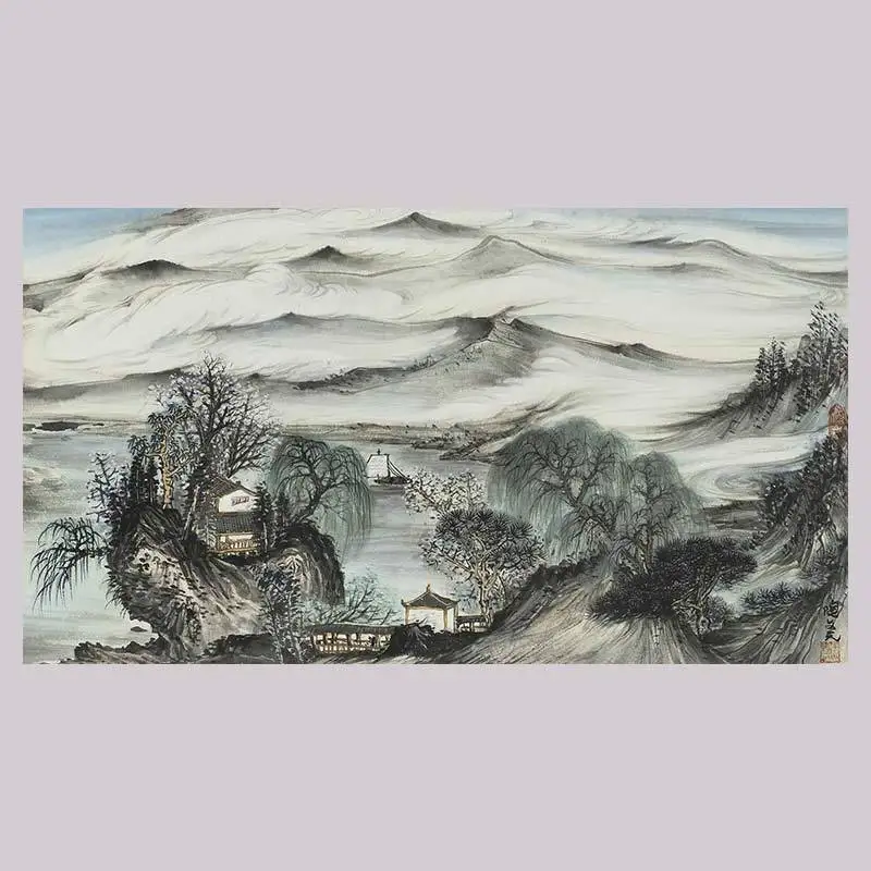 

Hand-painted Chinese painting Ink Yuanzhai Tao Wenyuan, landscape painting, home design club