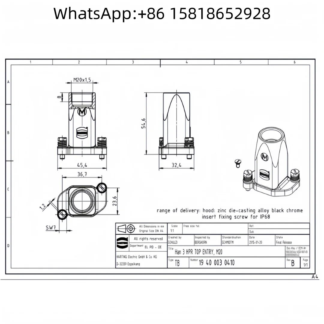 1pcs HARTING 19400030410 Harting Connector Bolt Lock Protective Cover M20 Upper Housing