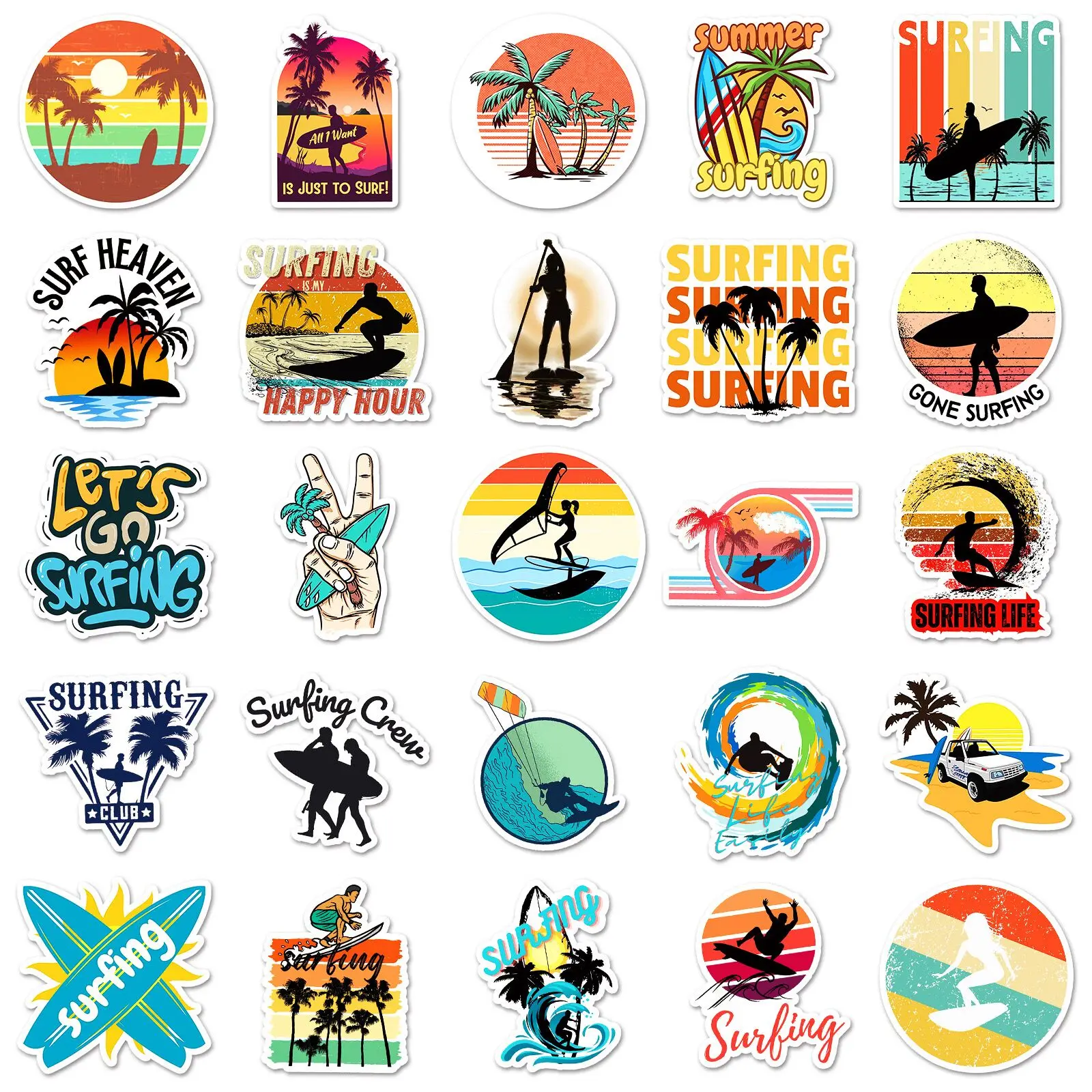 10/50PCS Outdoor Summer Beach Surfing Stickers Waterproof DIY Water Bottle Luggage Surfboard Fridge Car Skateboard Decal Sticker