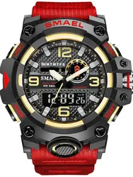 SMAEL Men Sport Watches Dual Time Digital Watch Quartz 50m Waterproof Watch Led Military Watch Sport 8035 Men Watches Wristwatch