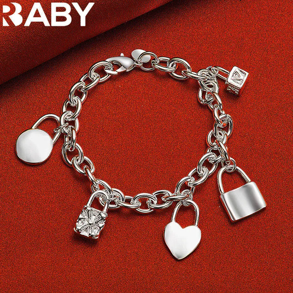 URBABY 925 فضة قفل قلادة أساور للنساء حفل زفاف هدية للذكرى السنوية موضة المجوهرات الجميلة