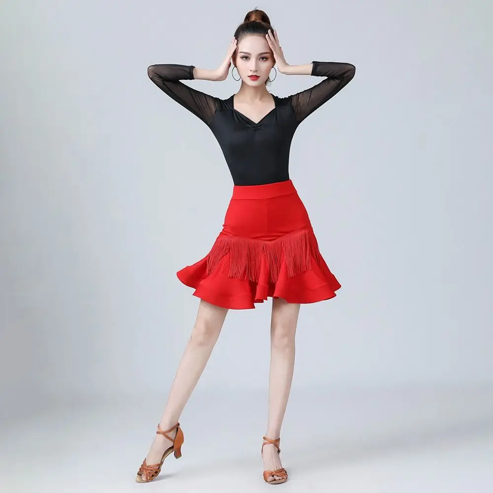 Falda de baile latino con borlas, Ropa de baile corta de Chacha, falda de baile de salón, traje de escenario profesional, falda de baile de Rumba para mujer