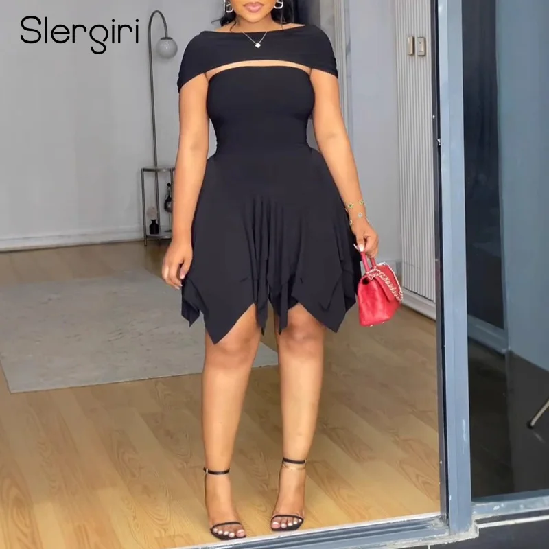 Slergiri feminino sexy recorte sem costas elástico vestido curto 2025 verão elegante ol festa assimétrico em camadas bainha vestidos