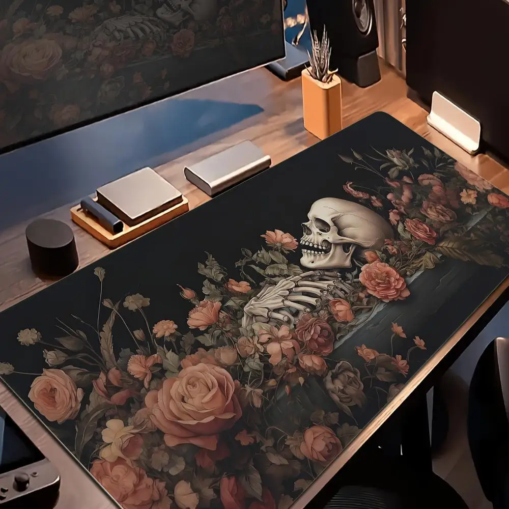 Dark Cottagecore Desk Mat Dark Academia Mousepad Floral Skeleton Mouspade Pad Macabre Deskmat Gothic Deskpad Extra Large Mouse