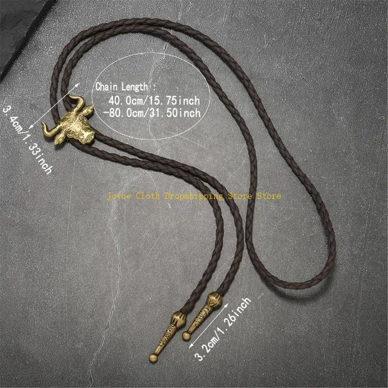 رابطة عنق من جلد البولي يوريثان Wild Head مع ديكورات معدنية للرجال والنساء إكسسوار ربطة عنق عملي للملابس غير الرسمية أو