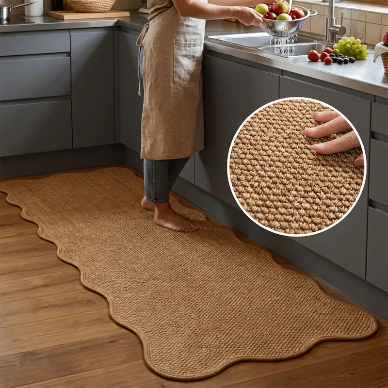 A Wavy-Edged Imitation Sisal Bathroom Non-Slip Mat, Kitchen Mat, Non-Slip, Water-Absorbent, Dirt-Resistant Bathroom Foot Mat