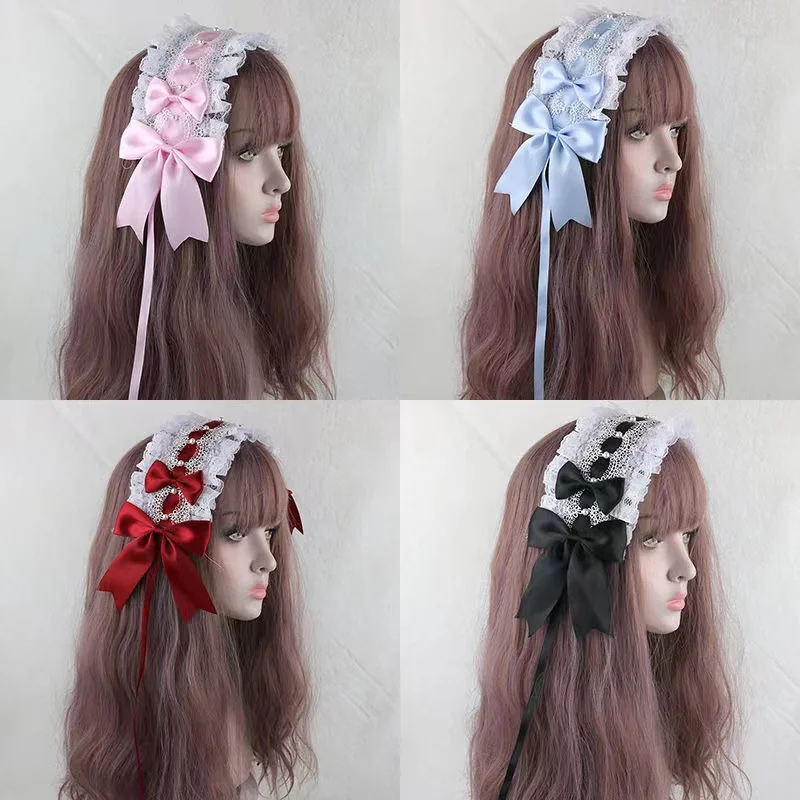 Japanese Sweet Lovely Lace Ribbon Bowknot Headband Kawaii Headdress Cute Hair Band Lolita Maid Cosplay Hairband Accessories