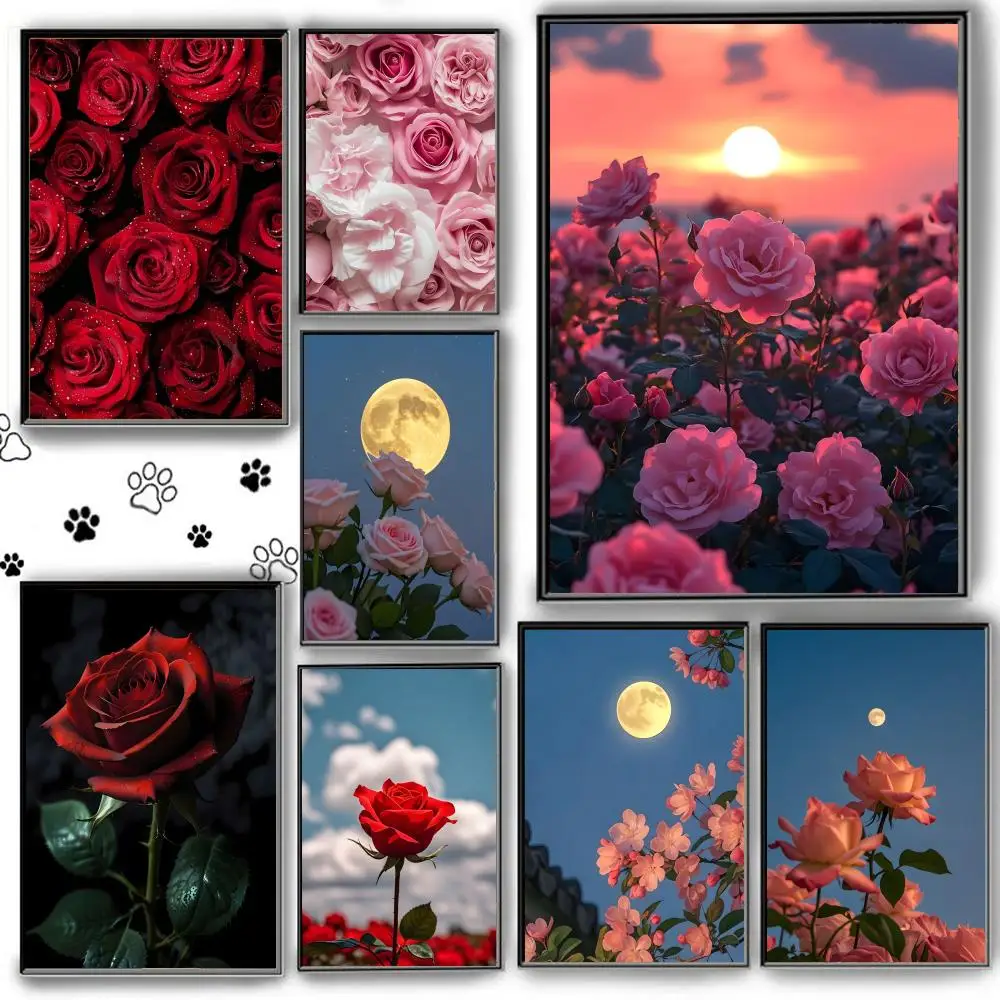 Beautiful Rose Flower Poster Self Adhesive HD PVC Wall Art - Waterproof & Stain Proof For Home Office