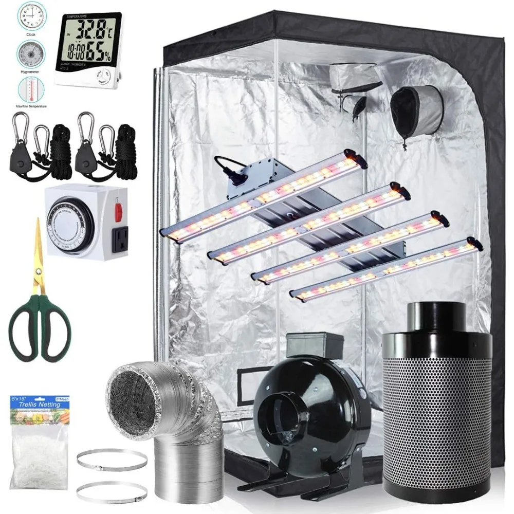 

48'' Grow Tent Complete Kit with 1200W LED Spectrum Grow Light Strips, Air Carbon Filter Ventilation System, Indoor Grow Tent