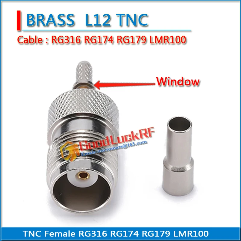 TNC Female Window plug Crimp for RG316 RG174 RG179 LMR100 50-1.5 Cable Plug Nickel Plated Brass Coaxial RF Connector Adapters