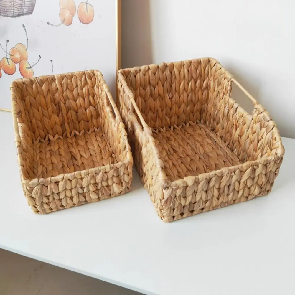 Cestas de almacenamiento tejidas a mano con asas, caja de soporte de almacenamiento, cesta de mimbre de jacinto de agua apilable de gran capacidad, 1/2 Uds.