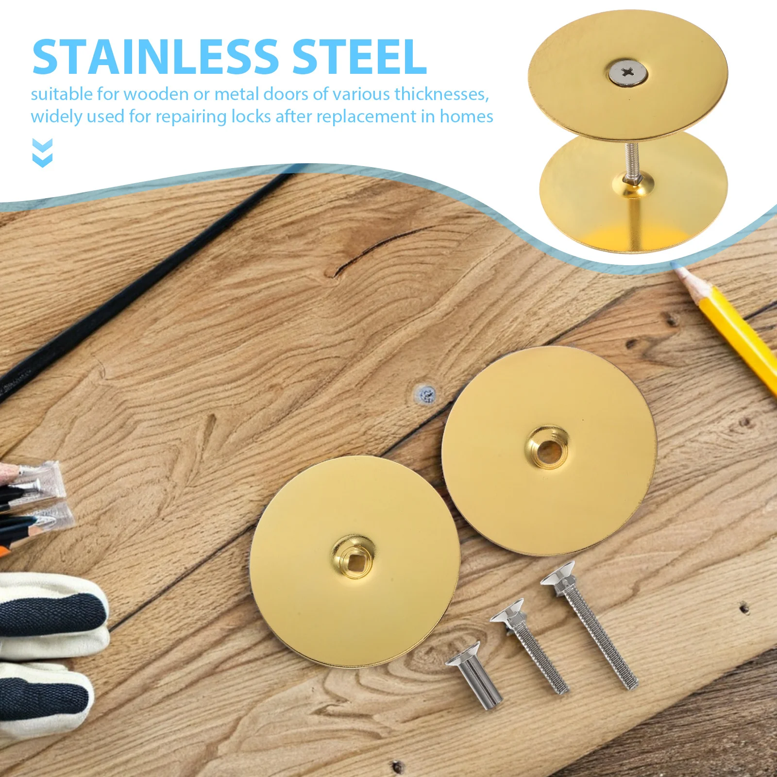 1 مجموعة باب من الفولاذ المقاوم للصدأ ثقب حشو لوحة العالمي قفل دائري غطاء لأمن المنزل سهلة التركيب لا حاجة لأدوات مقبض الباب
