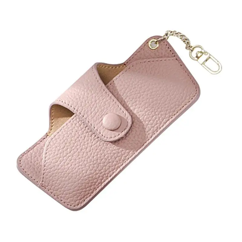 

Slim Eyeglass Case Soft Eyeglasses Bag Portable Sunglasses Pouch With Buckle Chain Top Layer Cowhide Eyeglasses Holder Sleeve