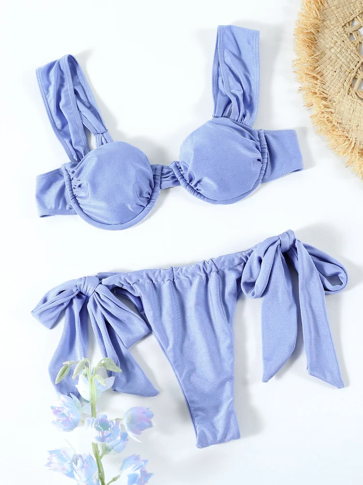 

ZRTAK Sexy Bikinis Bandage Swimsuit Wome Bikini Set Solid Color Beachwear Female Swimwear Two Piece Suit Brazilian Biquini