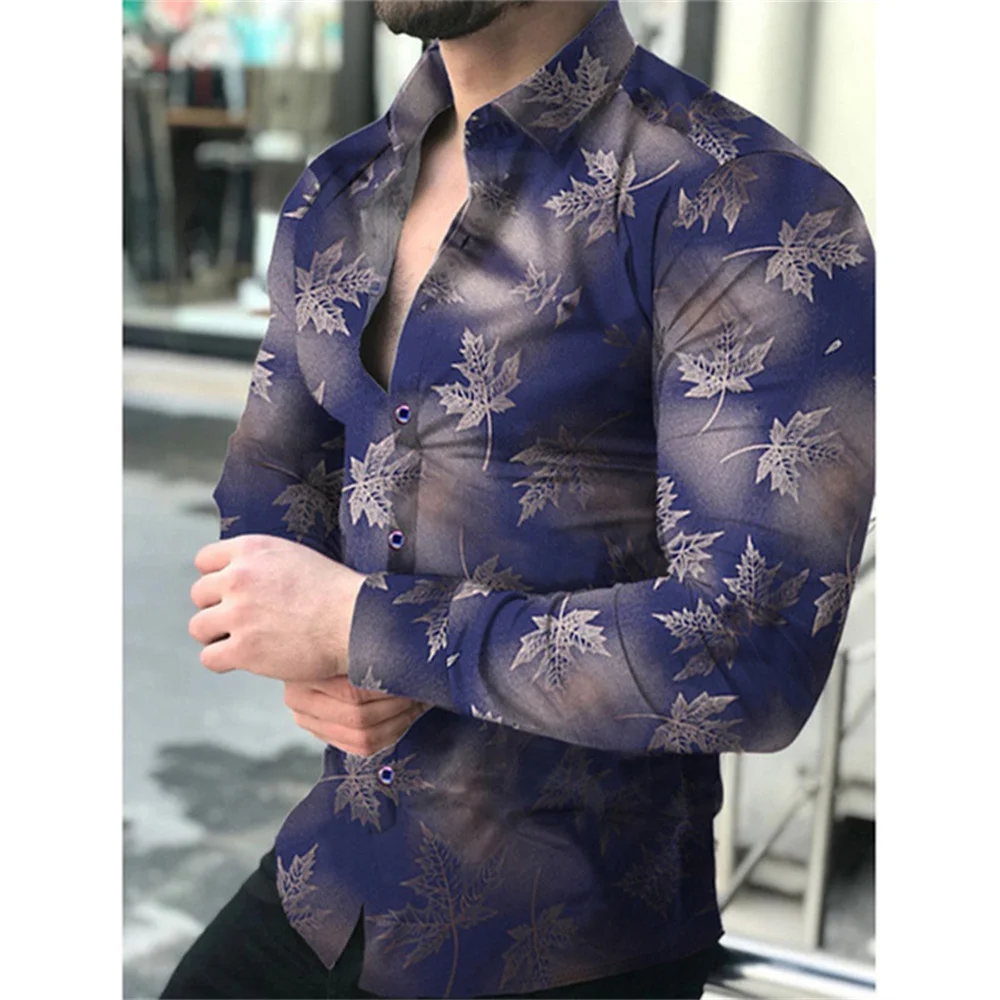 3d Maple Leaf Printed Floral Shirts Men Long-sleeved Shirt Y2k Lapel With Button Fashion Vintage Street Women Clothes Spring