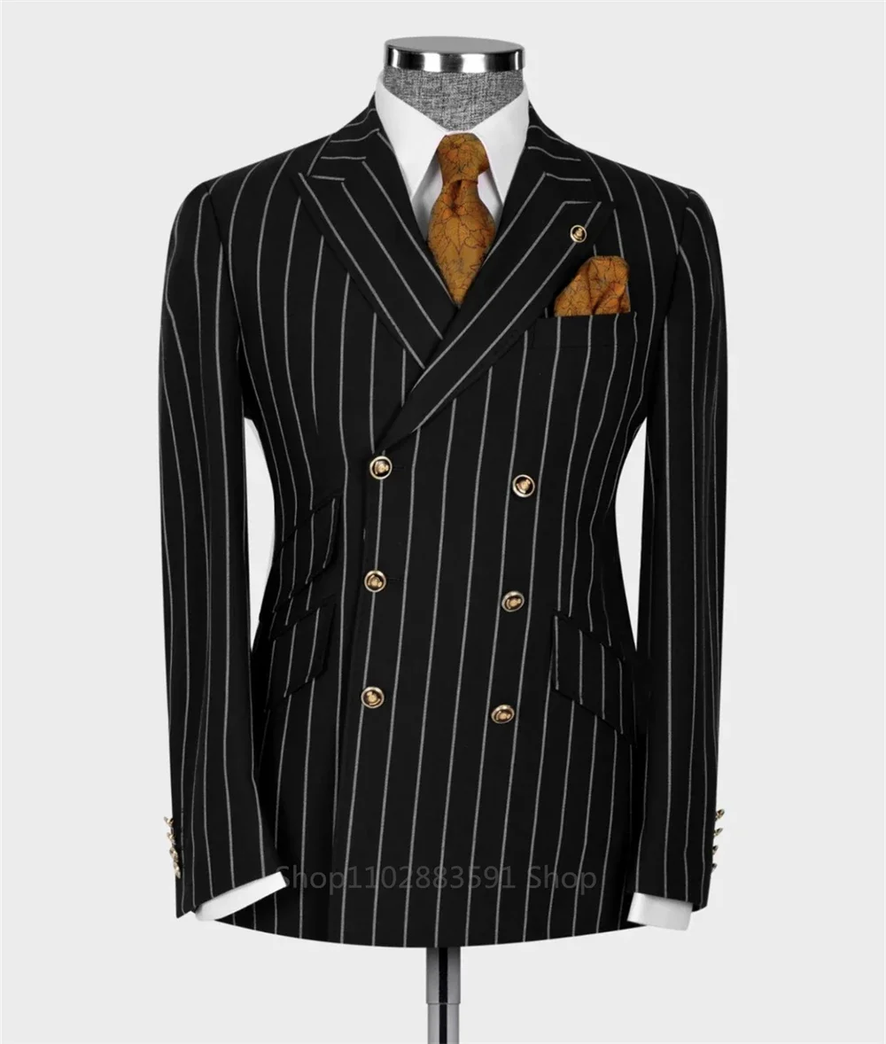 Classic Stripe Slim Fit Men\'s Suits 1 Piece Jacket  Set For Groom Wedding Peaked Lapel Tuxedo Formal Business Blazer Only