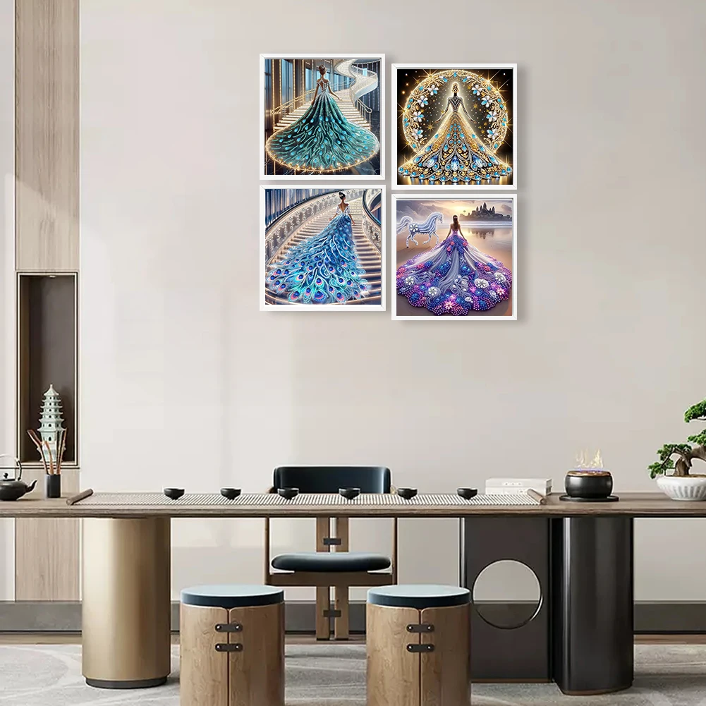 

4шт 5D DIY Частичная дрель специальной формы Набор для алмазной живописи Девушка Декор 30x30см