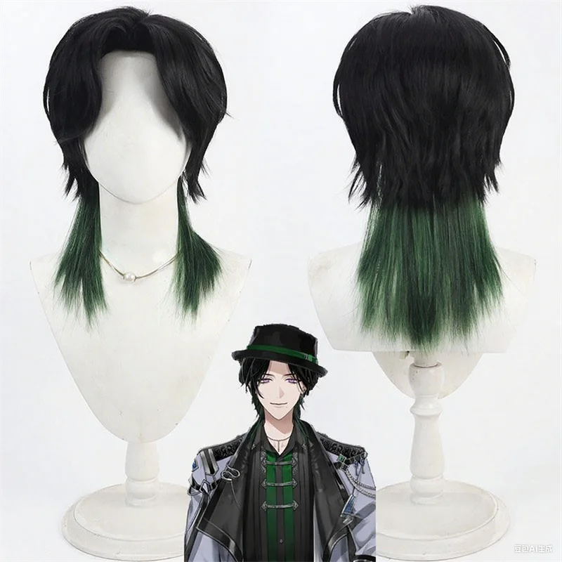 

VTuber Zeal Ginjoka Wig Cosplay Black Green Gradient Short Hair Adult Heat Resistant Synthetic Wigs Halloween Carnival Props