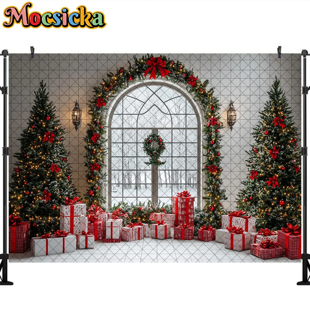 Mocsicka خلفيات للتصوير الفوتوغرافي شجرة عيد الميلاد نافذة غرفة ديكورا الأسرة عيد الميلاد عطلة صورة خلفية الصورة للصور