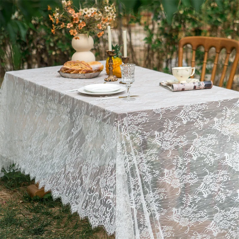 

White Lace Tablecloth for Rustic Boho Wedding Party Decoration, Classy Rectangle Vintage Embroidered Reception Table Cloth Decor