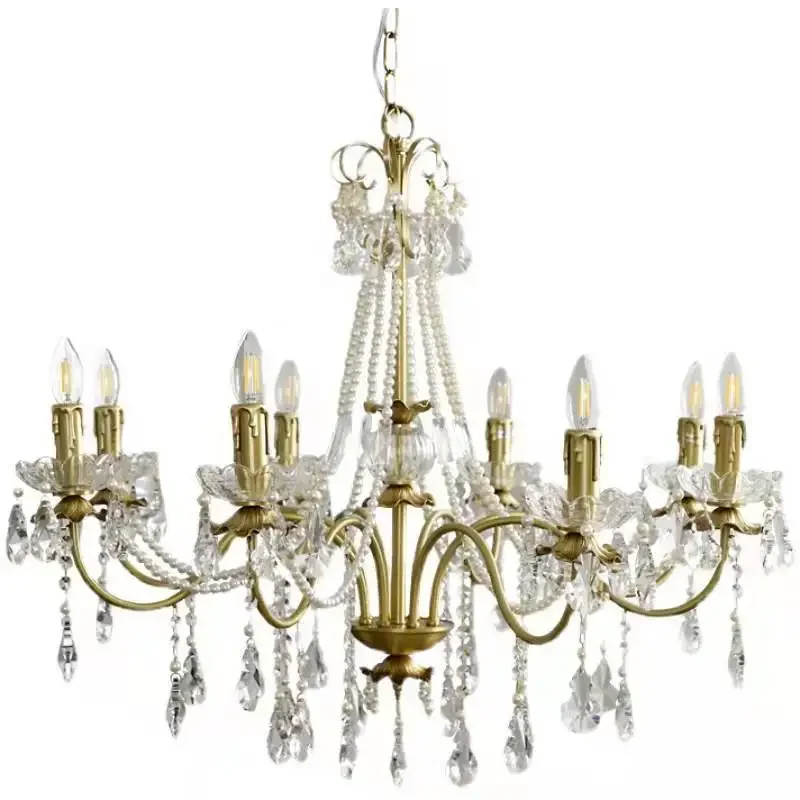 French crystal pearl chandelier, American European style 8 heads ... pendant lights  hanglamp woonkamer  світильники на потолок