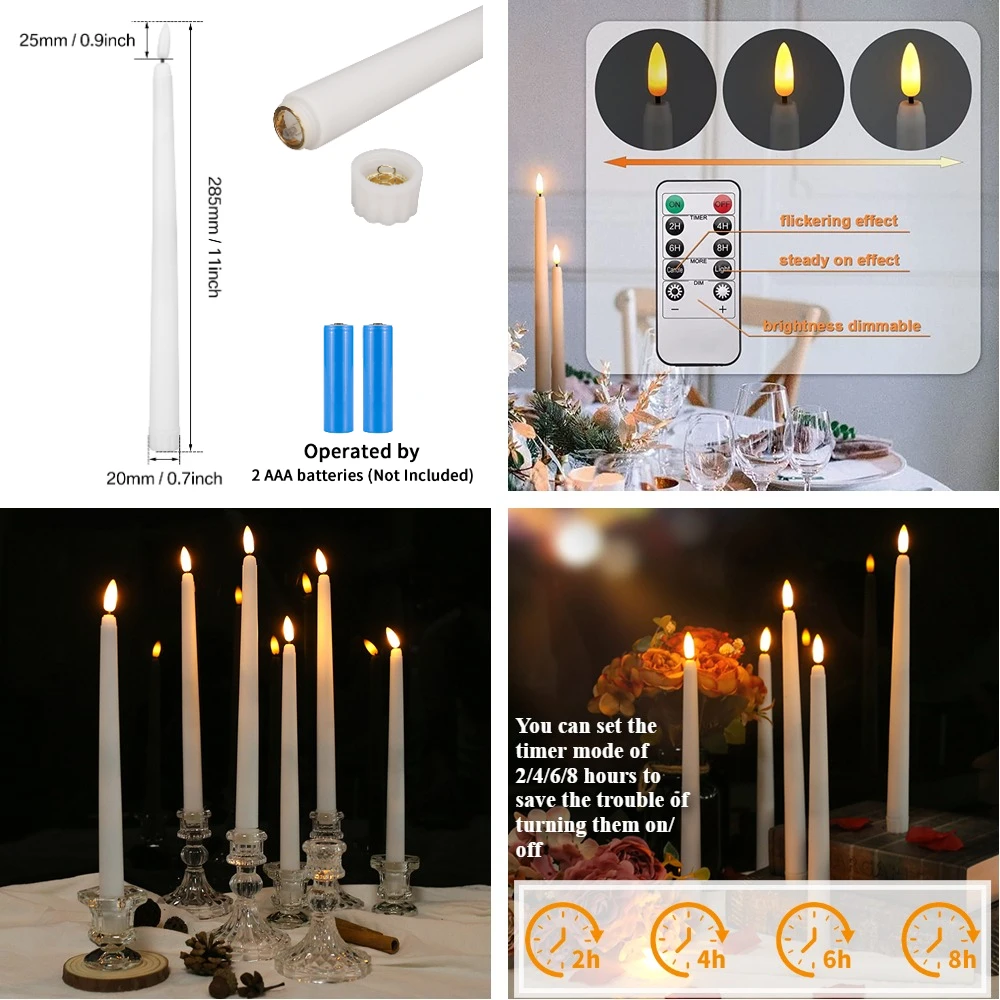 Flickering Taper Led Candles with Remote Control and Timer Flameless LED Candlesticks 3D Flame Candles for Christmas Halloween